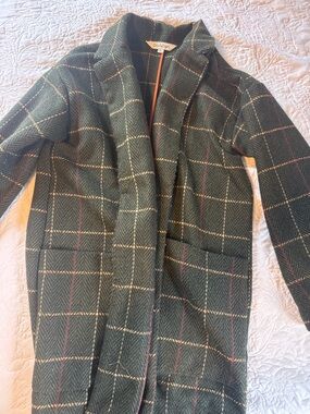 DAVI & DANI Dark Green Windowpane Plaid Coat